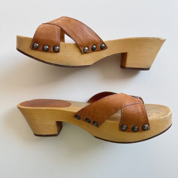 Miu Miu Brown Leather Platform Wooden Clog Sandals Size 38.5/8 - Picture 4 of 8
